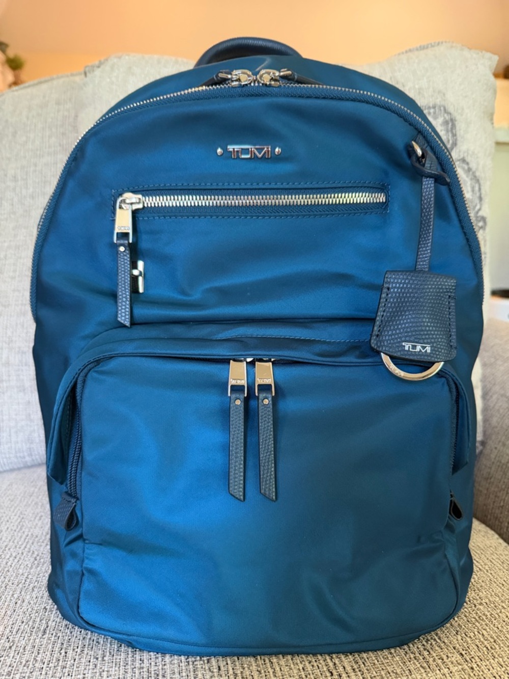 Tumi Teal Men's Backpack with Leather Trim.. never used.